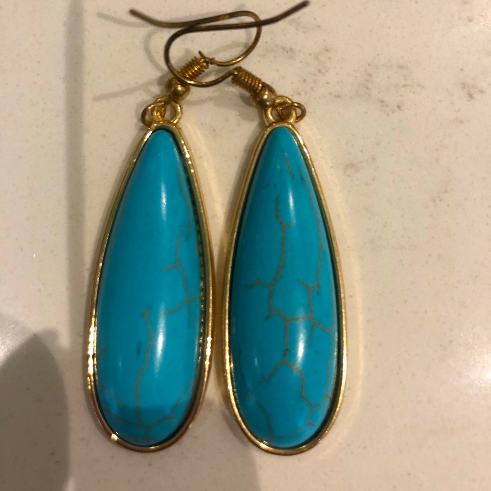 Turquoise colored tear drop earrings. Costume